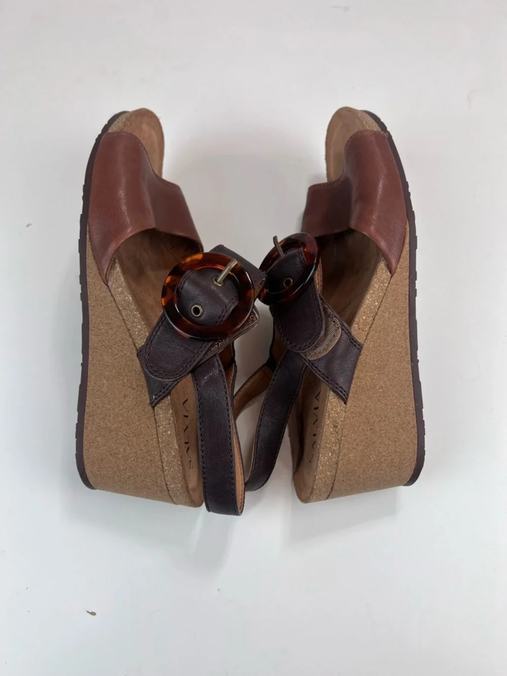 Salvia Cork Wedge Sandals Size 42 Brown Tortoise Shell Buckle Chunky